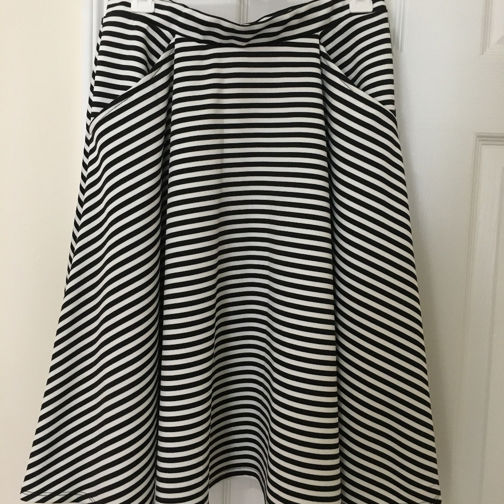 Black and white striped a-line skirt